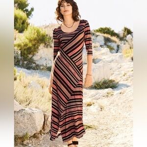 Peruvian Connection Altiplano Stripe Dress Size XS Black Rose Andean Jersey